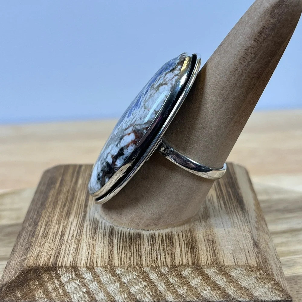 BLUE SODALITE GEMSTONE RING 925 SILVER OVERLAY SIZE 9.5 - Picture 3 of 8